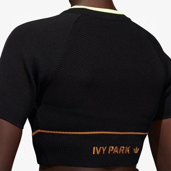 Adidas Women's Ivy Park Black Mesa Knit Crop Top Size xs GV4832 - Picture 2 of 4